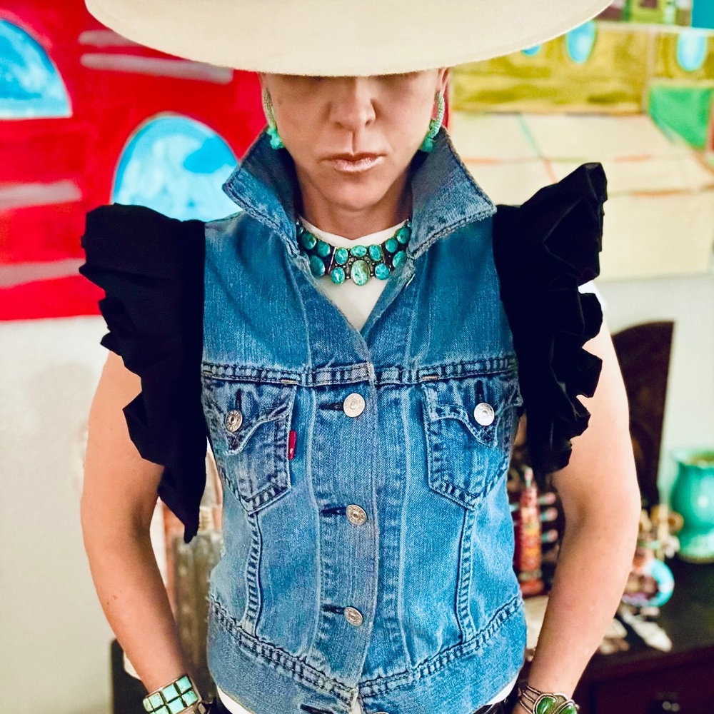 Vintage Levi's Iconic Type 1 Denim Jacket Upcycled with Ruffles - Blue/Black